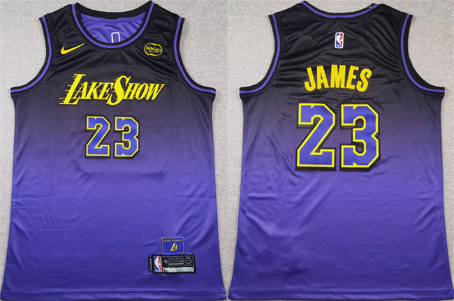 Men's Purple Los Angeles Lakers #23 LeBron James 2024 Stitched Basketball Jersey